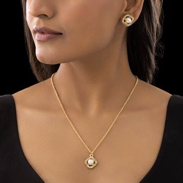 EYRA Necklace Anti-Tarnish Evergreen Pearl Studded Set With Earrings