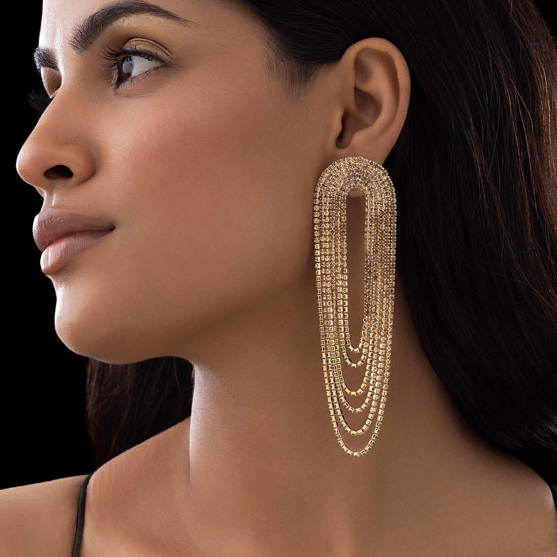 EYRA Earrings Anti-Tarnish Golden U-Shaped Rhinestone Danglers