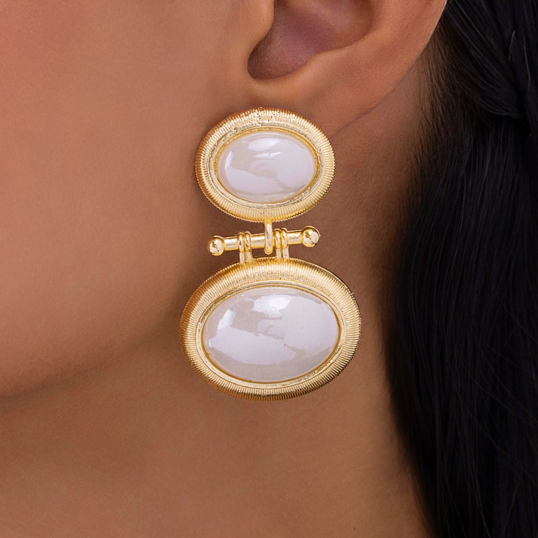 EYRA Earrings Anti-Tarnish Oval Acrylic Rainbow Stone Danglers