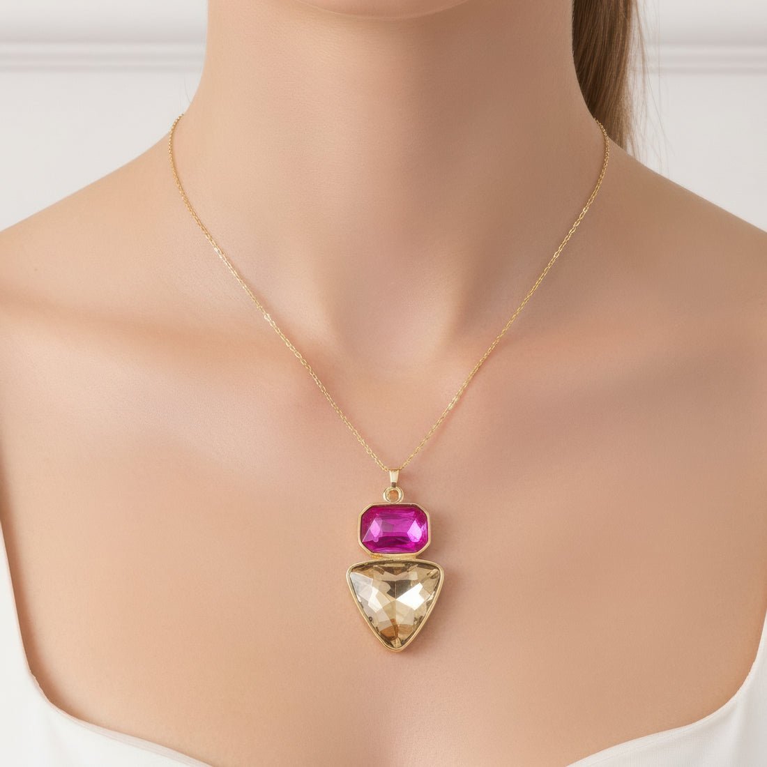 EYRA Necklace Anti-Tarnish Rectangle & Triangle Pendant with Earrings