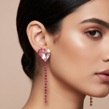EYRA Earrings Anti-Tarnish Rhinestone Chain with Heart Crystal Danglers