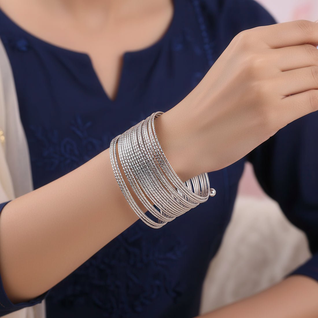 EYRA Bracelet Anti-Tarnish Silver Plated Multilayer Bangle (Adjustable Size)