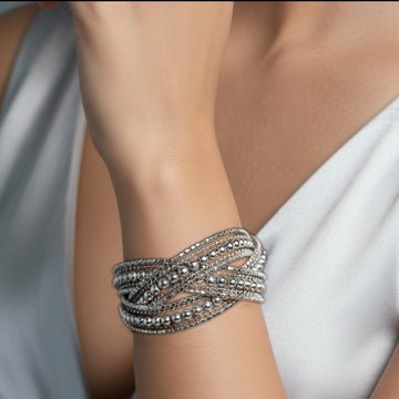 EYRA Bracelet Anti-Tarnish Silver Multilayered Bangle (Adjustable Size)