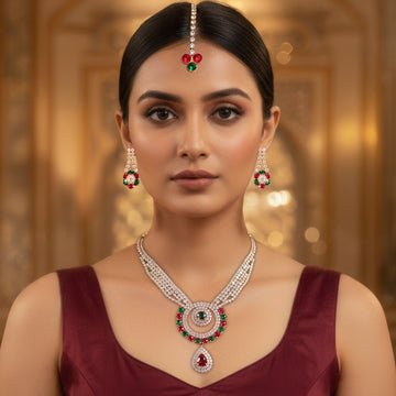 EYRA Necklace Anti-Tarnish Ethnic Rhinestone Hollow Pendant Set With Earrings