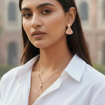 EYRA Necklace Anti-Tarnish Triangle Pendant Set With Earrings