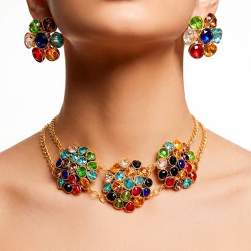 EYRA Necklace Anti-Tarnish Multi Crystal Beads Choker Set With Earrings