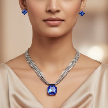 EYRA Necklace Anti-Tarnish Crystal Pendant Set with Earrings