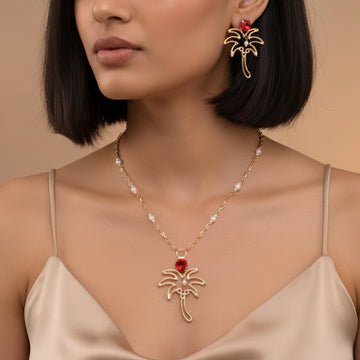 EYRA Necklace Anti-Tarnish Palm Tree Set With Earrings