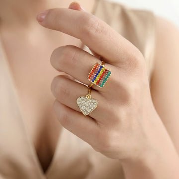 EYRA Ring Anti-Tarnish Pack Of 2 Crystal Heart Charm