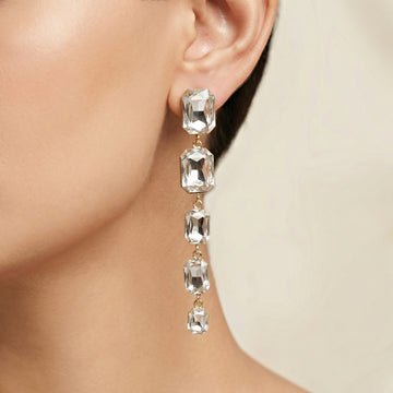 EYRA Earrings Anti-Tarnish Emerald-Shaped Crystal Dangle