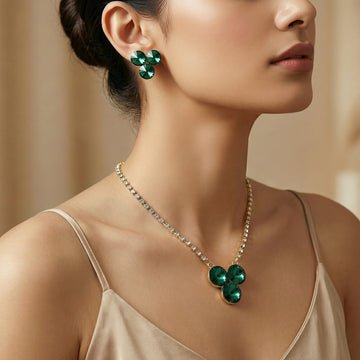EYRA Necklace Anti-Tarnish Club-Shaped Crystal Set With Earrings
