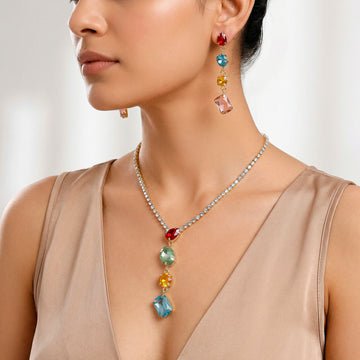 EYRA Necklace Anti-Tarnish Multicolor Shapes Pendant Set With Earrings