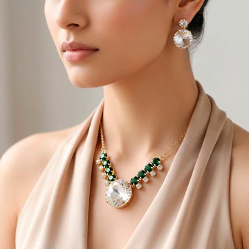 EYRA Necklace Anti-Tarnish Round Crystal Statement Set With Earrings