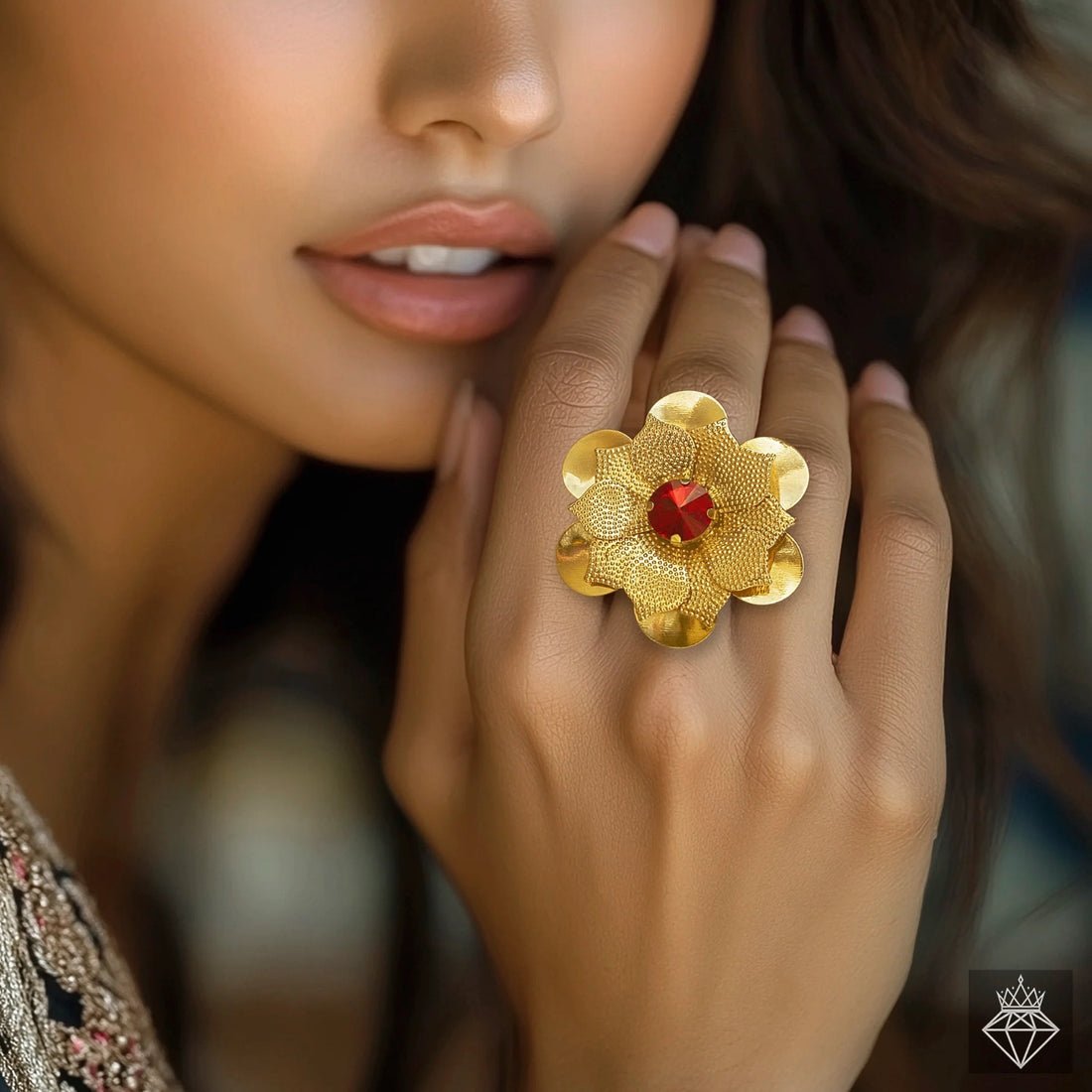 EYRA Ring Anti-Tarnish Ruby Lotus (Adjustable Size)