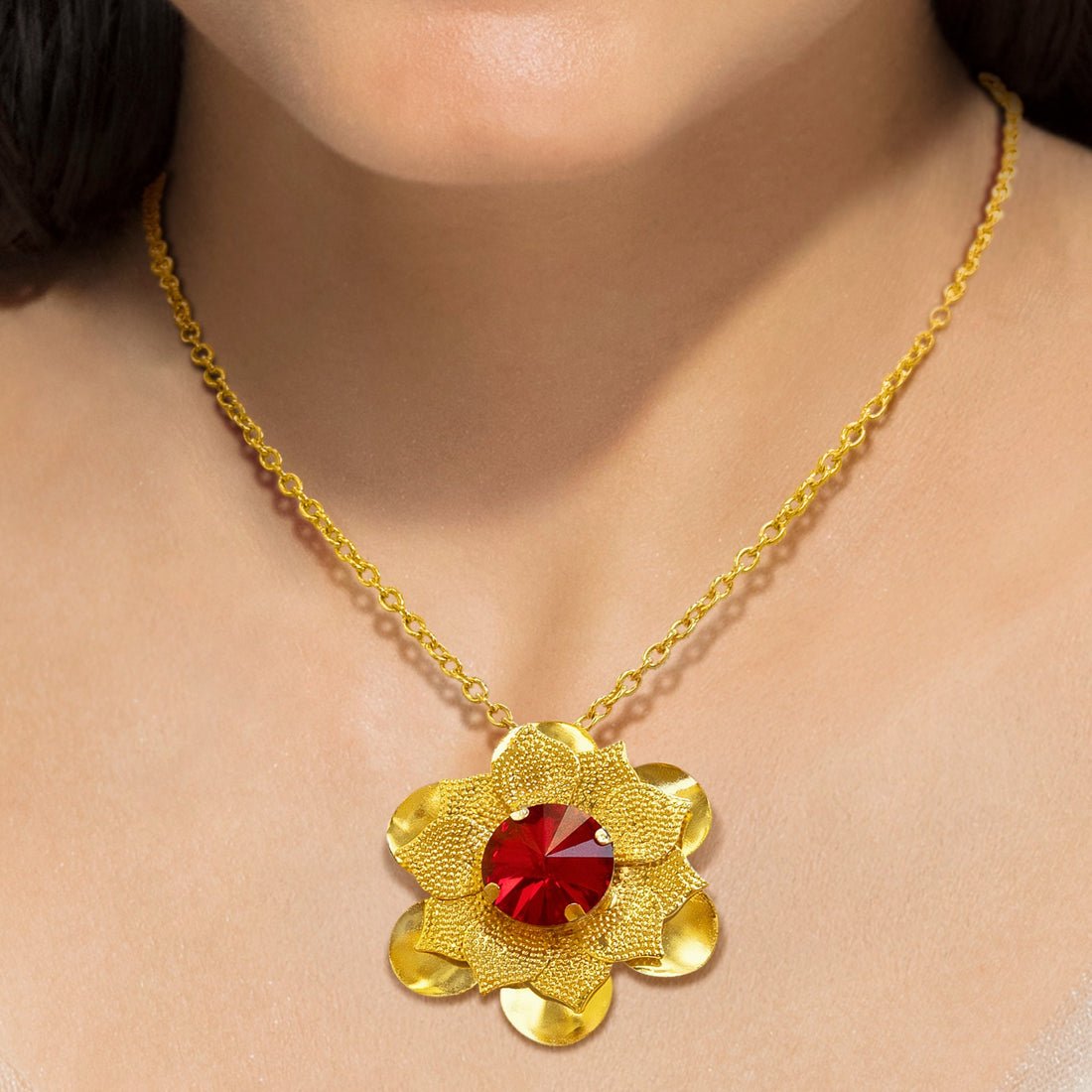 EYRA Necklace Anti-Tarnish Ruby Flower
