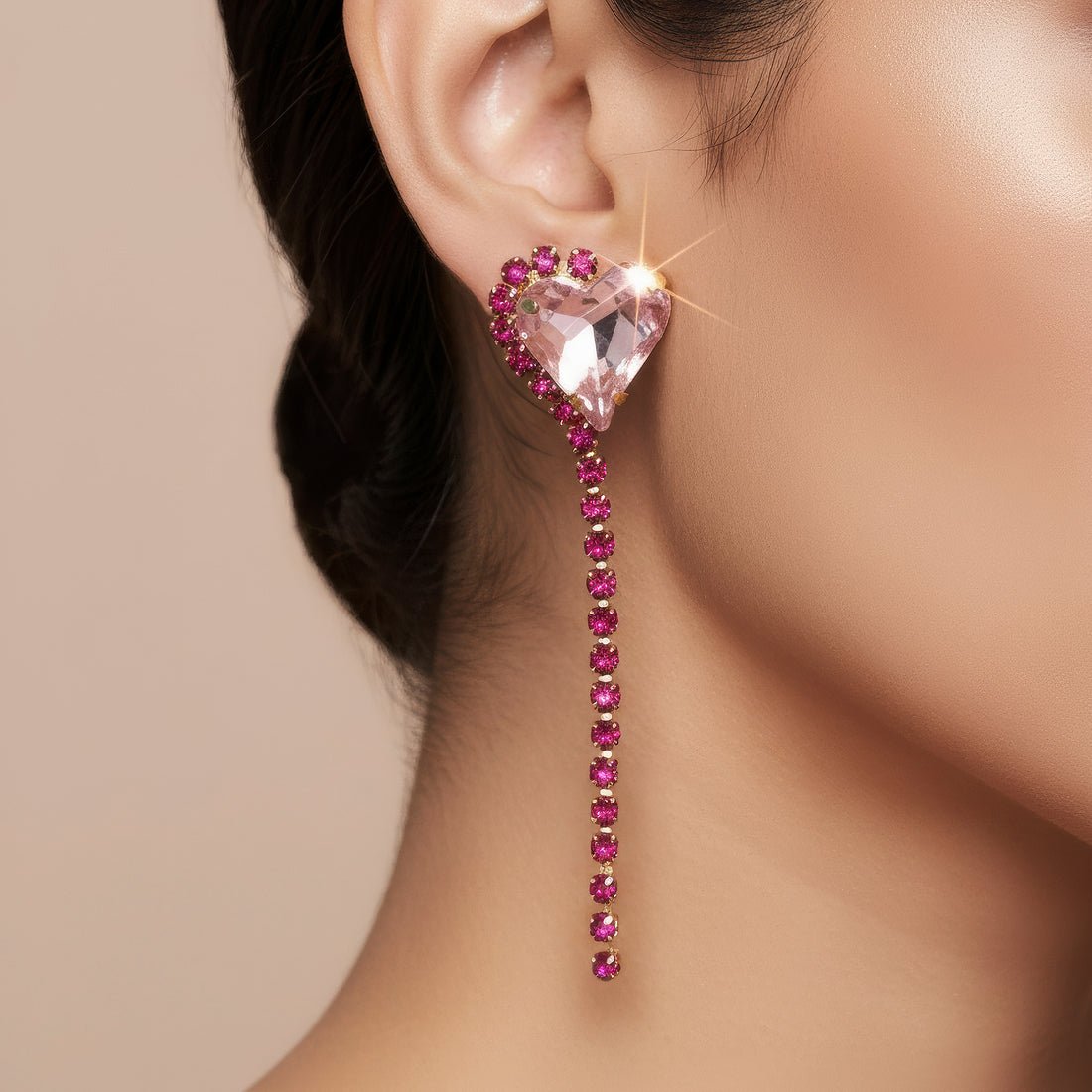 EYRA Earrings Anti-Tarnish Rhinestone Chain with Heart Crystal Danglers