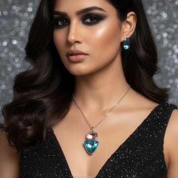 EYRA Necklace Anti-Tarnish Rectangle & Triangle Pendant with Earrings