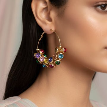 EYRA Earrings Anti-Tarnish Multi-Color CCB Studded Hoops