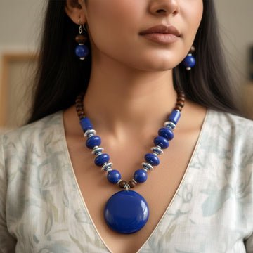 EYRA Necklace Bead & Resin Statement Set With Earrings