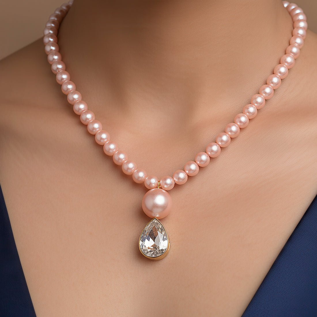 EYRA Necklace Rose Pink Pearl & Crystal Set with Earrings