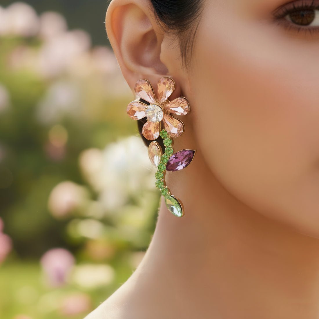 EYRA Earrings Anti-Tarnish Multicoloured Crystal Flower Danglers