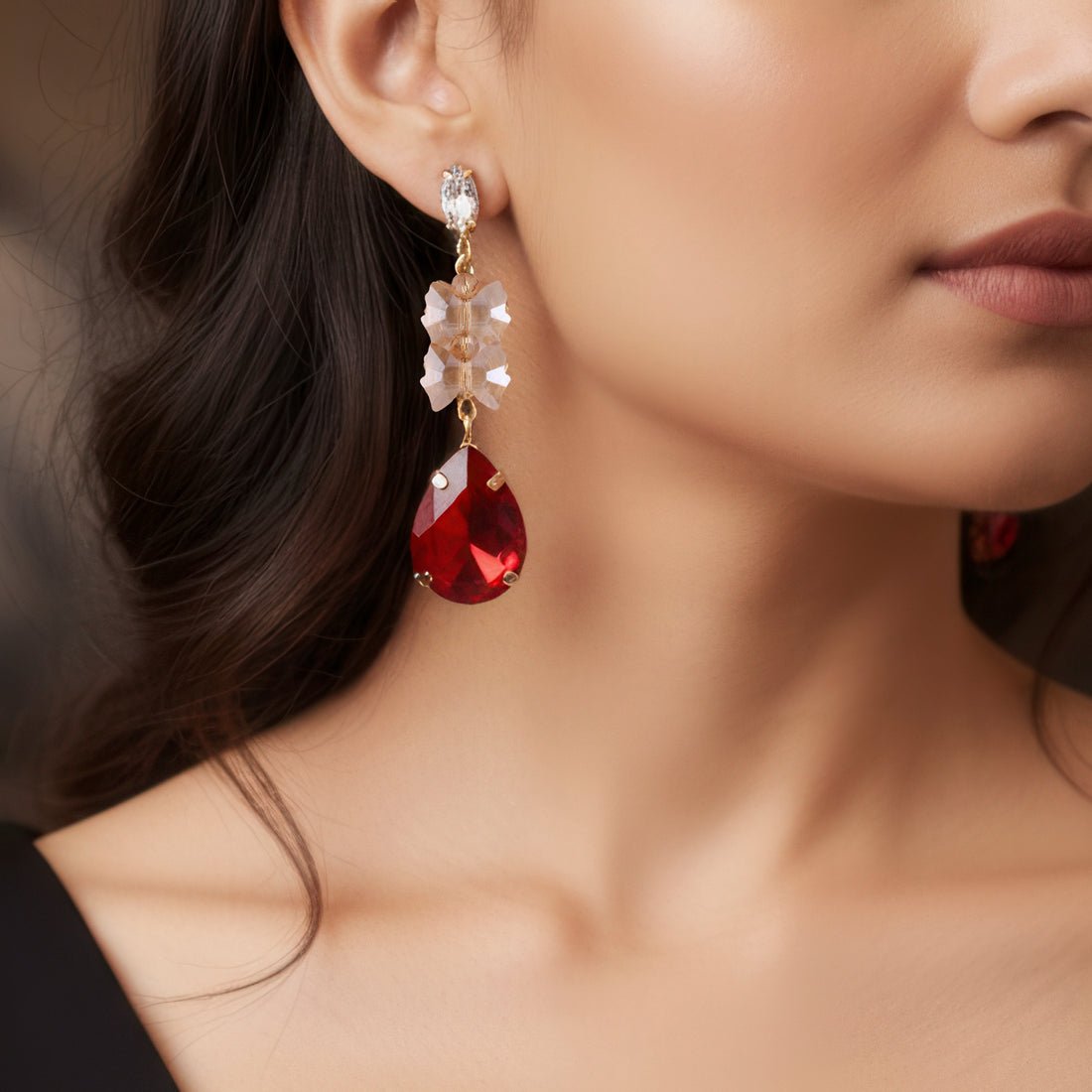 EYRA Earrings Anti-Tarnish Bow-Tie Bead With Drop Crystal Danglers