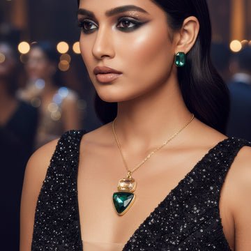 EYRA Necklace Anti-Tarnish Rectangle & Triangle Pendant with Earrings