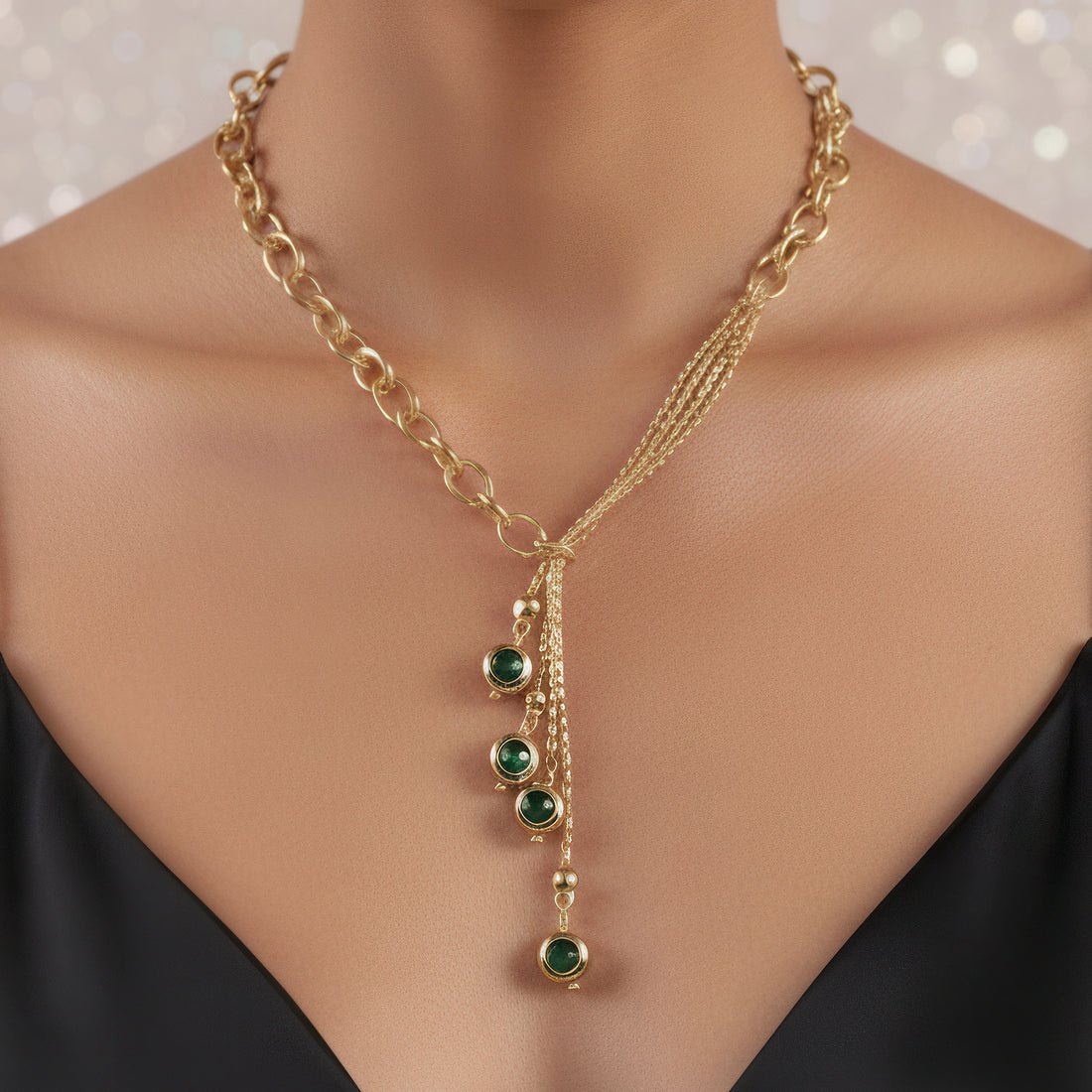 EYRA Necklace Anti-Tarnish High Fashion Emerald Crystal Set With Earrings