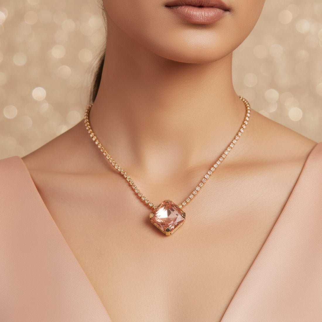 EYRA Necklace Anti-Tarnish Rhinestone Pendant Set With Earrings
