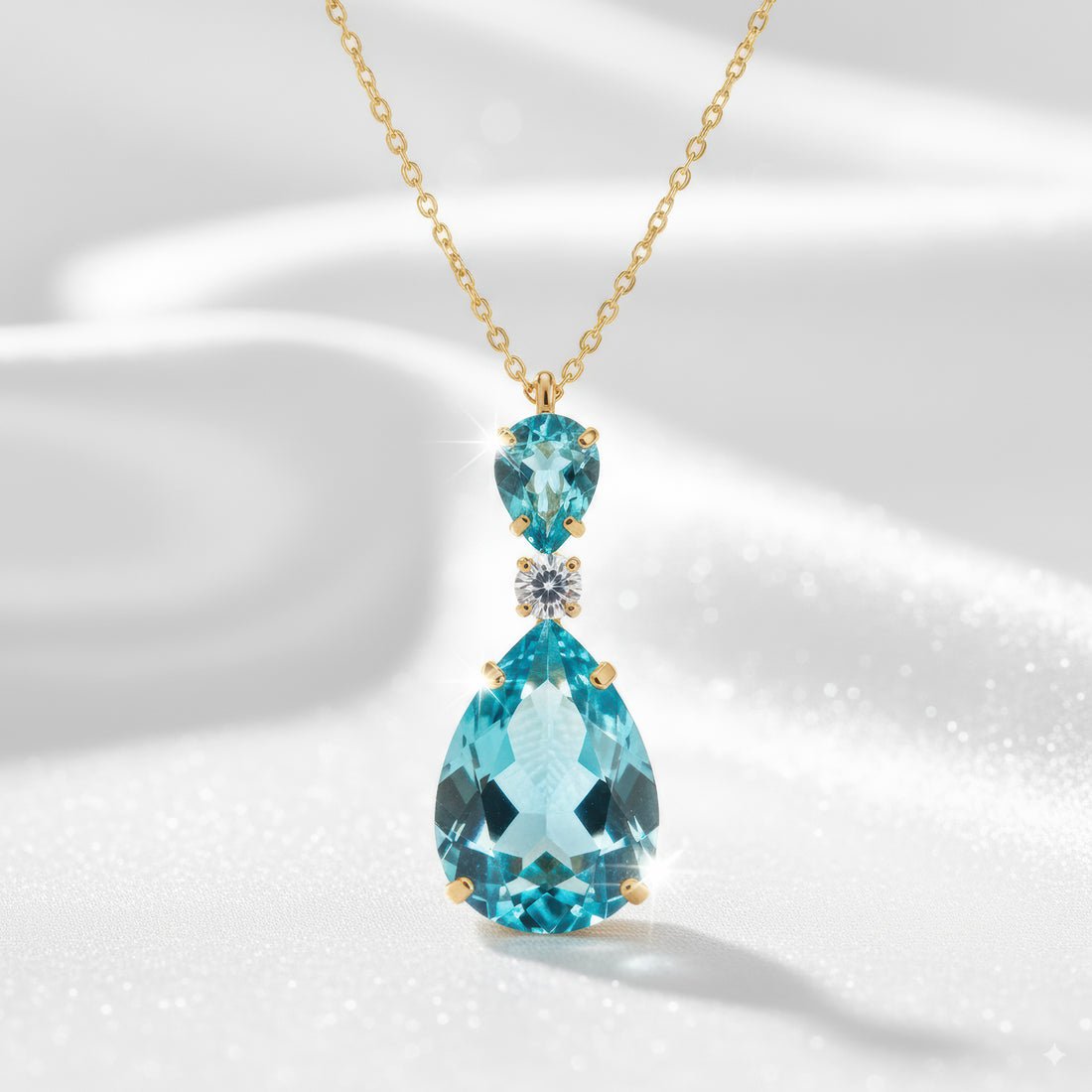 EYRA Necklace Anti-Tarnish Aquamarine Drop Crystal Pendant