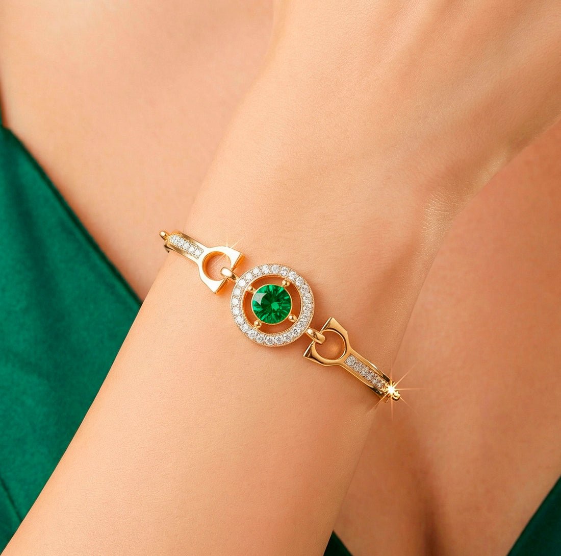 EYRA Bracelet Anti-Tarnish Emerald Crystal & AD Flexi (Adjustable Size)