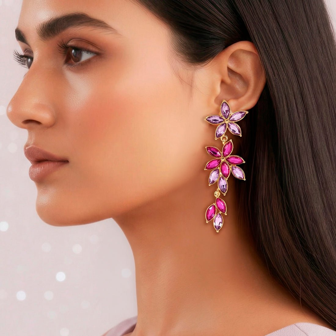EYRA Earrings Anti-Tarnish Flowery Long Crystal Danglers