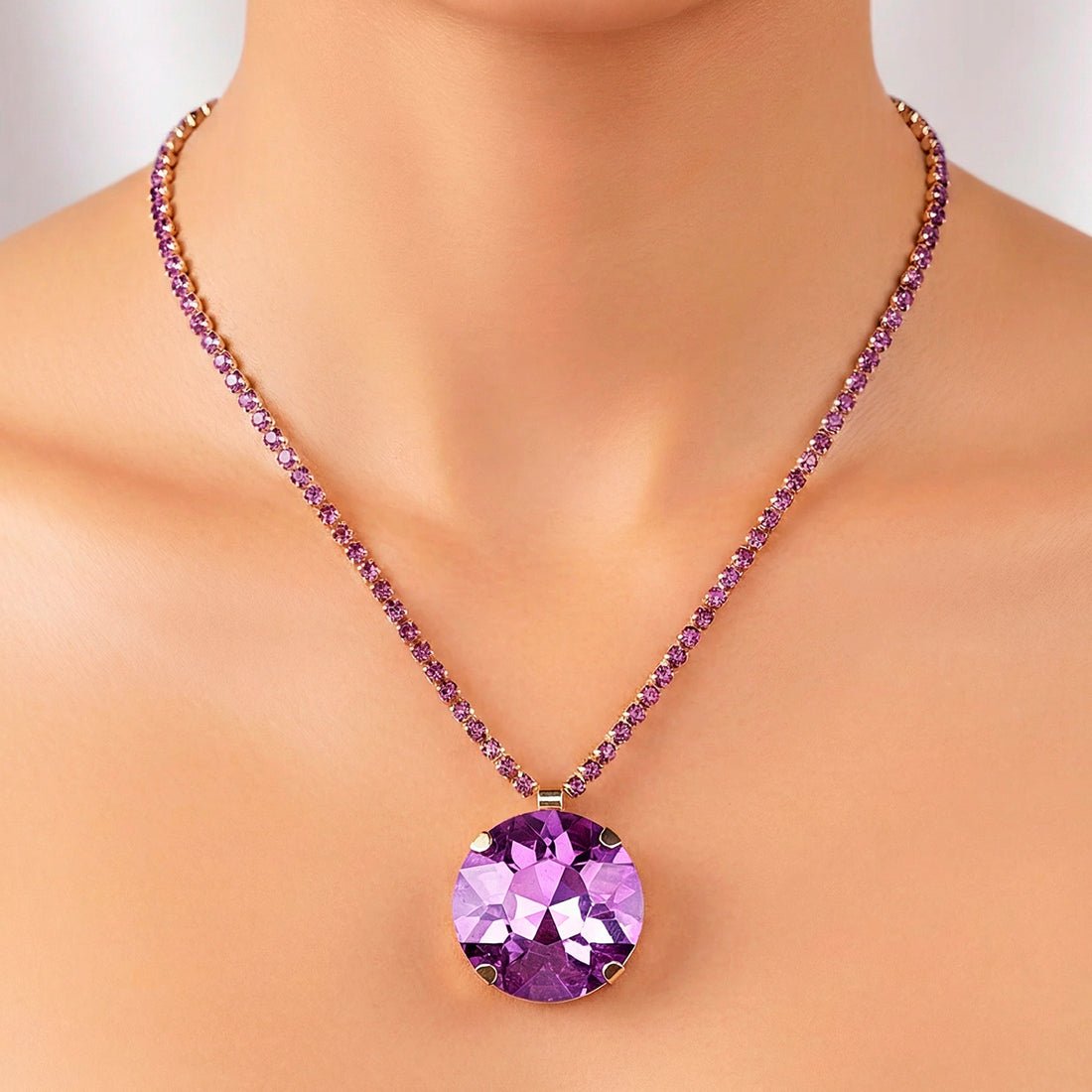 EYRA Necklace Anti-Tarnish Round Crystal Pendant Set with Earrings