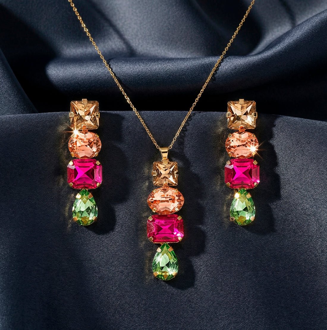 EYRA Necklace Anti-Tarnish Crystal Set With Earrings