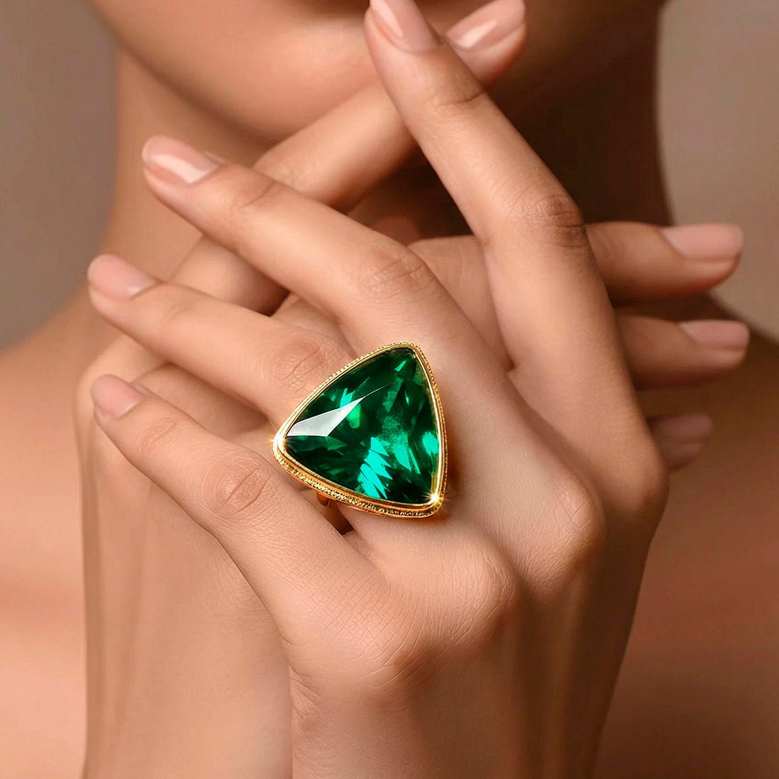 EYRA Ring Anti-Tarnish Trillion Crystal Cocktail (Adjustable Size)