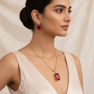EYRA Necklace Anti-Tarnish V-Shape Pendant Set with Earrings