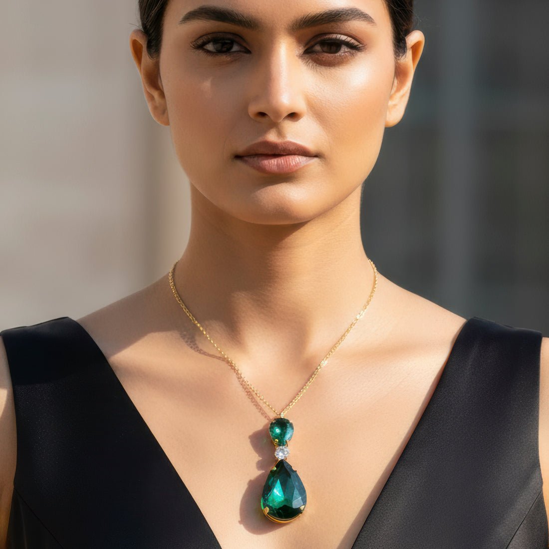 EYRA Necklace Anti-Tarnish Emerald Green Drop Crystal Pendant