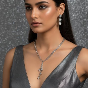 EYRA Necklace Anti-Tarnish High Fashion Silver Crystal Necklace Set With Earrings
