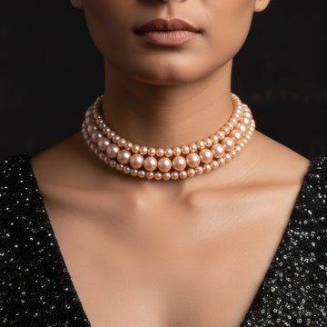 EYRA Necklace Triple Layer Golden Brown Pearl Choker