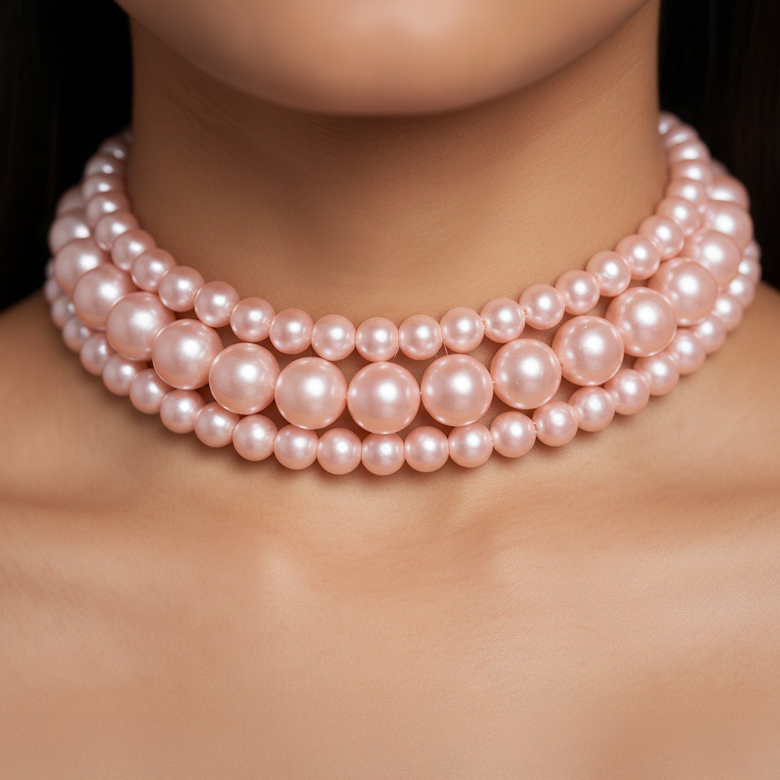 EYRA Necklace Triple Layer Rose Pink Pearl Choker