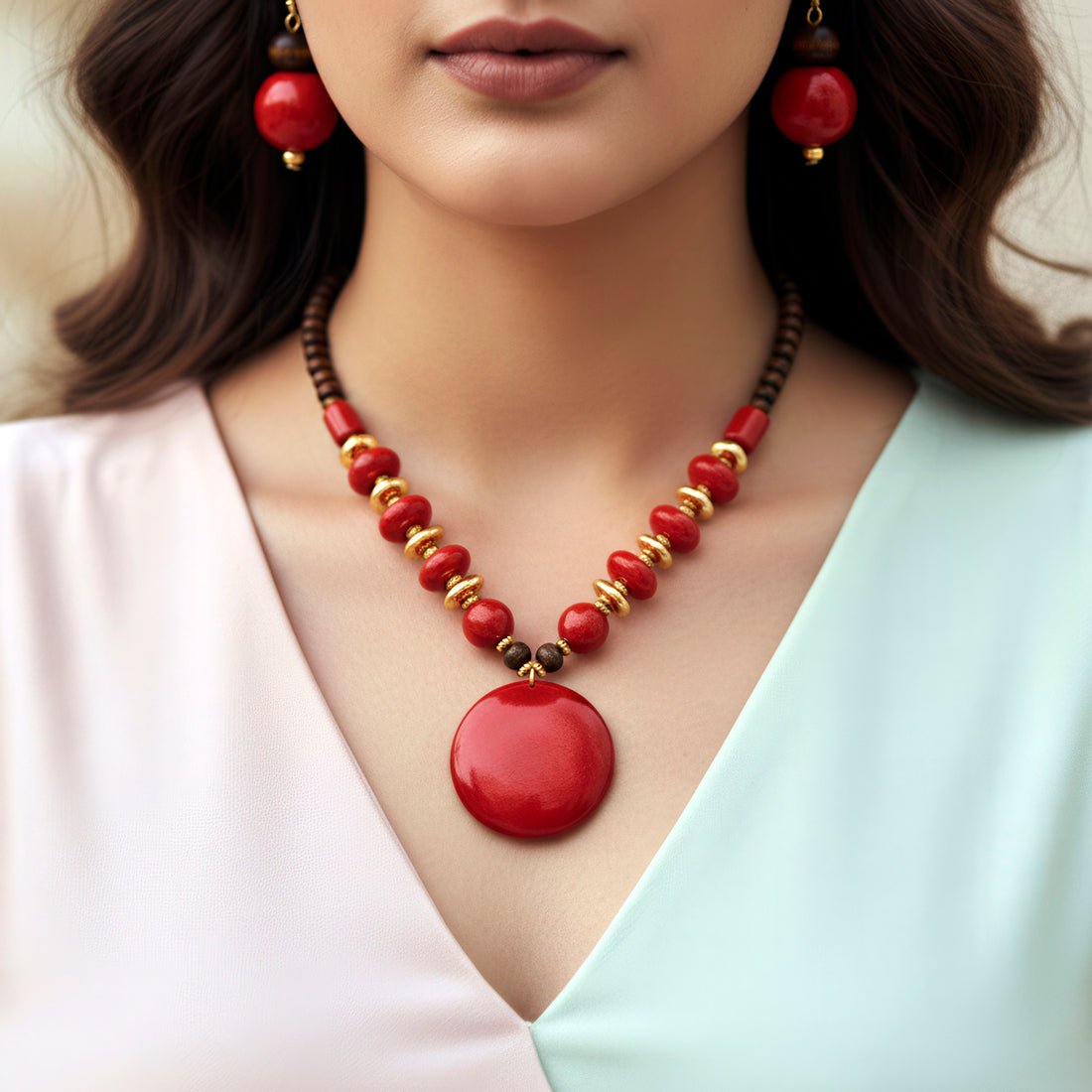 EYRA Necklace Bead & Resin Statement Set With Earrings