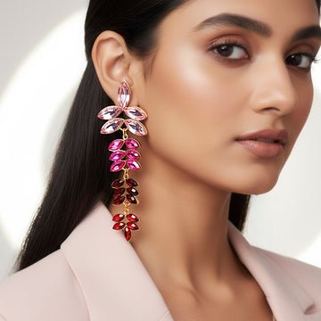 EYRA Earrings Anti-Tarnish Leafy Long Multicoloured Lightweight Crystal Danglers