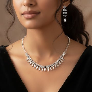 EYRA Necklace Anti-Tarnish Tapered Crystals with Rhinestone Chain Set With Earrings