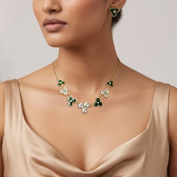 EYRA Necklace Anti-Tarnish Clubs Enamel & Crystal Set With Earrings